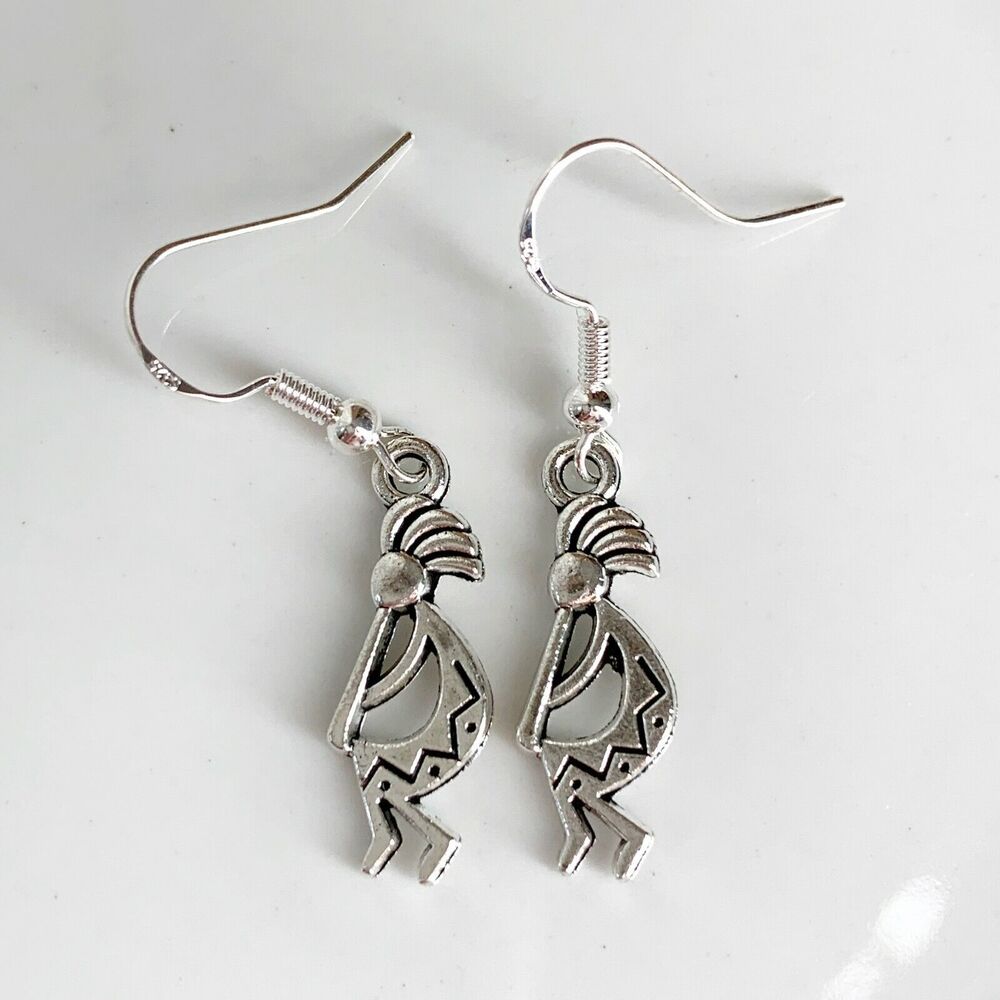 Kokopelli Indian Earrings NEW Flute Player 925 Silver French Hook Southwest - Picture 5 of 6